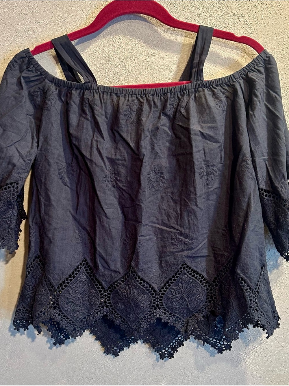 Esley Black Off-Shoulder Lace Trim Blouse